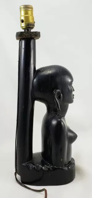 Antique Hand Carved Wood Table Lamp Black Woman Nude Indigenous Tribal Works 2