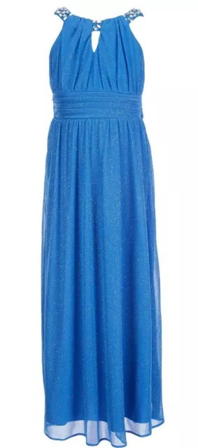 Tween Diva Big Girl's Jeweled Glitter Fanciful Maxi Dress-Size-14-Blue