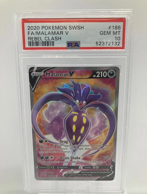 Malamar V 186/192 vollwertige Pokémonkarte PSA 10 Edelsteine neuwertig (Rebel Clash)