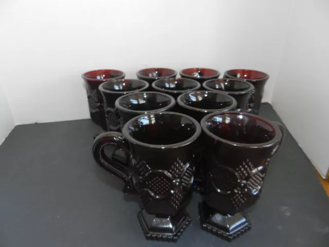 Vtg - Avon 1876 Cape Cod Ruby Red Collection Footed Pedestal MugCups (set of 11}