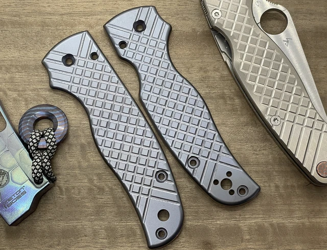 Black engraved FRAG CNC milled Titanium Scales for SHAMAN Spyderco