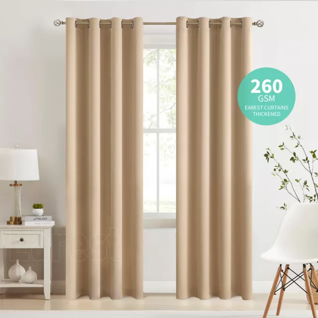 EAREST Pair Blackout Curtains Thick Cream Ring Top Eyelet Ready Made Energy Save