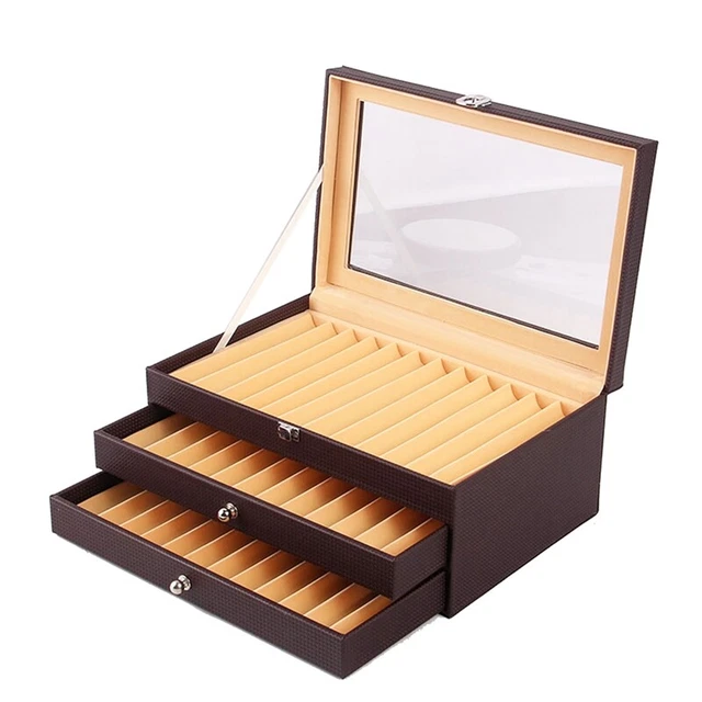 1 Piece 36 Slots Wooden Pen Display Storage Box Luxury 3 Layer PU Pen Case5455