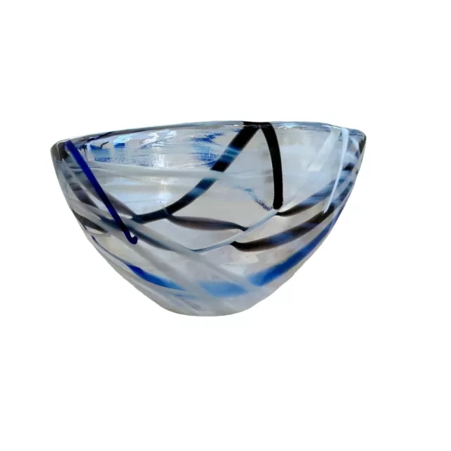 Kosta Boda Contrast White Blue Bowl Art Glass Small 2