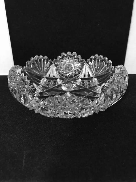 Vintage Hawkes Signed American Brilliant Small Cut Glass Bowl Hobstars 5-1/2"