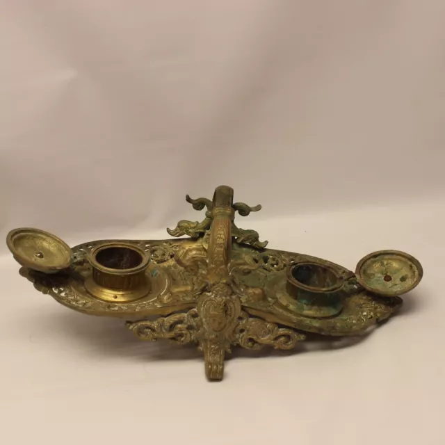 Vintage Brass Double Inkwell As Is