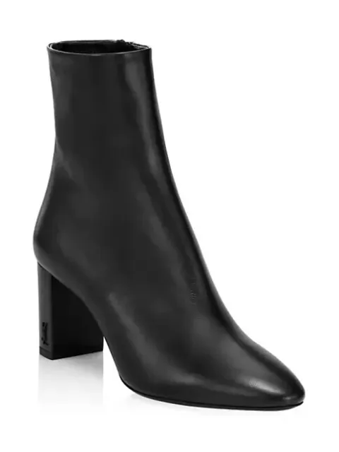 Saint Laurent Lou Leather Ankle Boots with Zipper, Size EU 39/US 8