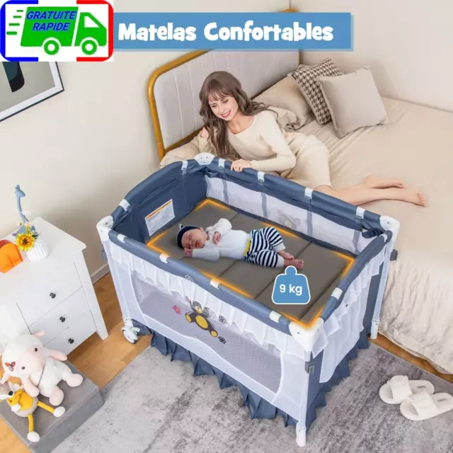 4 en 1 Lit Parapluie Bébé avec Matelas et Filet Détachable Lit Bébé Evolutif ave 3