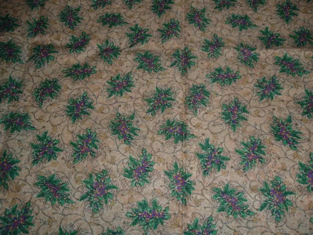 Vtg 80s Deco Benartex Holly Purple Berries Quilt Sew Cotton Fabric 34x43 #PB15
