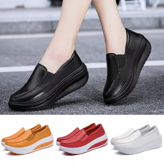 Womens Loafers Slip On Casual Shoes Work Ladies Comfort Nurse Wedge Platform