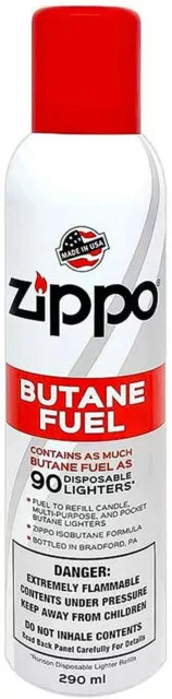 ZIPPO BUTANE FUEL 290 ml Lighter Fluid MADE IN USA fuel 90 Disposable Lighters**