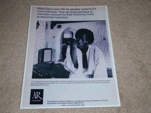 Acoustic Research AR-3a Miles Davis Speaker Ad, 1971, Rare ad