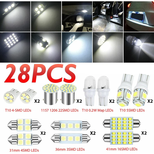 28Pcs Auto Car Interior Package Map Dome License Plate Mixed LED Light Lamp Kit