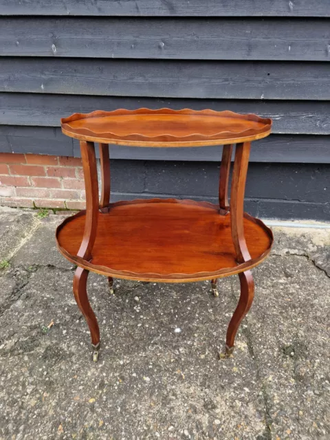 Edwardian Occasional Pie Crust Oval Two Tiers Table Castors