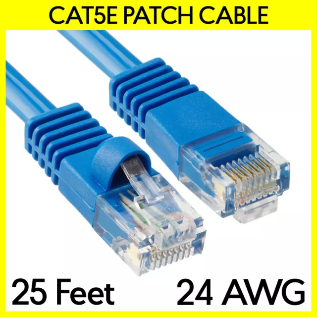 25 FT Cat5e Patch Cable Blue LAN Internet Cat 5e Cord RJ45 Modem Ethernet Cable