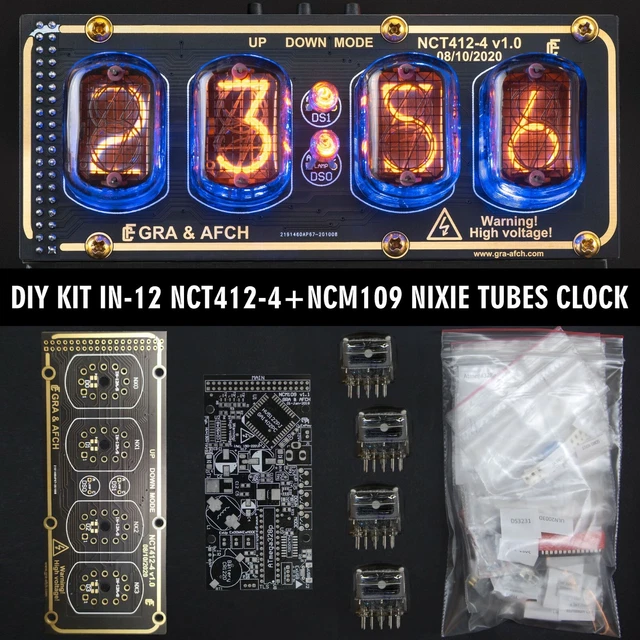 DIY KIT NIXIE IN12 Tube Clock Acrylic Stand Sockets 12/24H 4 Tubes