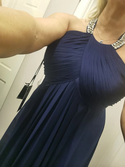 Mascara Mc181225 size 18 Evening Dress navy blue beaded neck halter BNWT