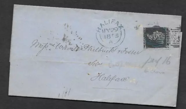 GB Queen Victoria "2d Blue" VFU Stamp on envelope dated 1865 Post Mark "Halifax"