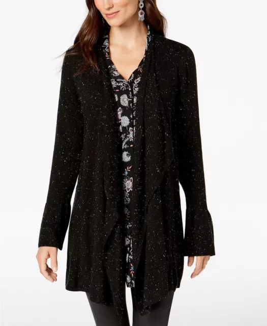 Style & Co. Women's Bell-Sleeve Draped Cardigan Deep Black S