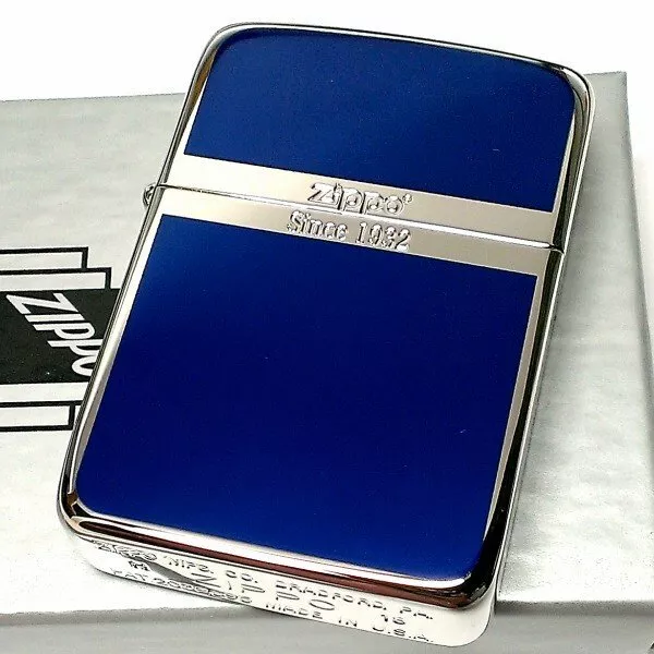 Zippo 1941 Reprint Replica Silver Blue Double Sided Printing Oil Lighter Japan 2