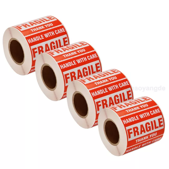 4 Rolls - FRAGILE Stickers HANDLE WITH CARE THANK YOU 2"x3" 500Pcs Per Roll USA