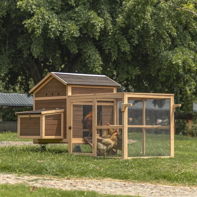 Pet Cage Rabbit Hutch Chicken Coop Hen House with Wheels handrail Nesting Box