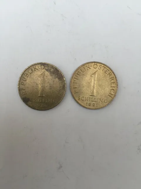 Österreichische 1 Schilling Münzen aus dem Jahr 1986 und 1991