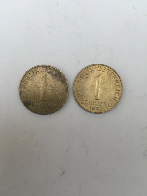 Österreichische 1 Schilling Münzen aus dem Jahr 1986 und 1991