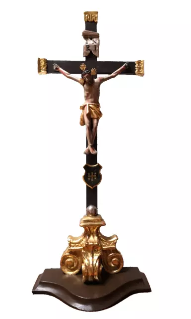 Barock Standkreuz Kruzifix Mit Wappen Schild Echtgold