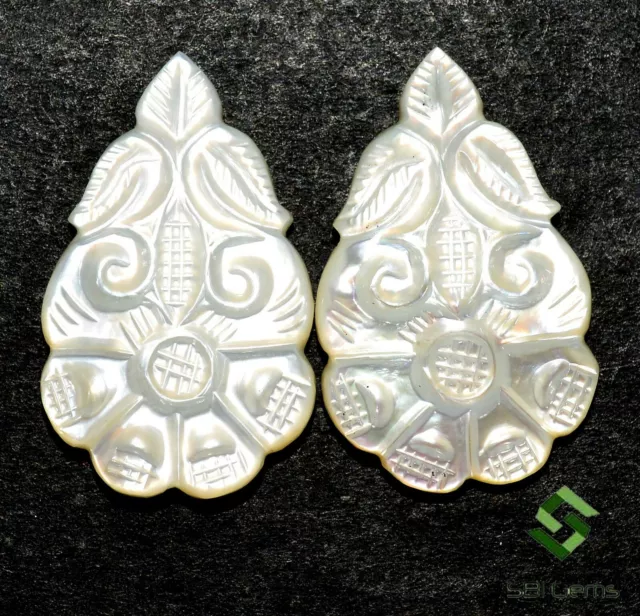 31.50 Cts Natural Hand Made Carving Pair Mother Of Pearl 30x18 mm Gemstones