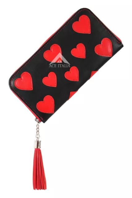 Ladies Clutch Red Hearts Wallet Real Soft Leather Handbag RFID Card Holder Purse