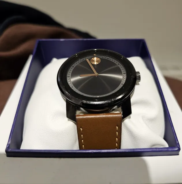 Movado Bold Mens Brown Leather Strap Watch