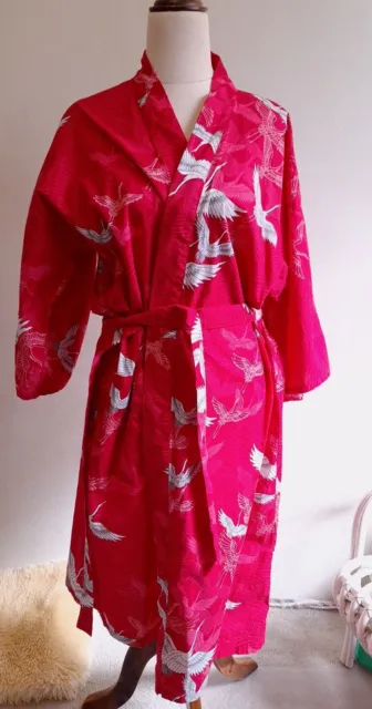 Traditional Cotton kimono Yukata Japanese Bath Robe Pink Cranes Kyoto Cosplay