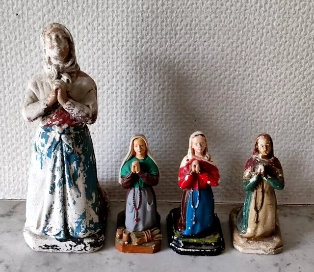 LOT DE STATUES Sainte Bernadette Soubirous En Platre Vierge Marie