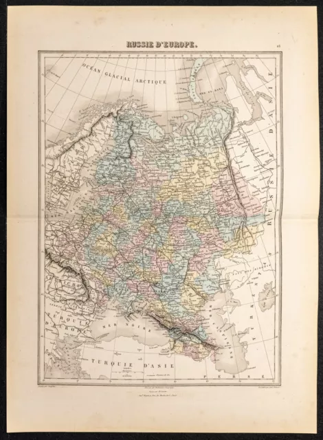 1884 - Carte de Russie d'Europe - Migeon - Carte géographique ancienne - Moscou