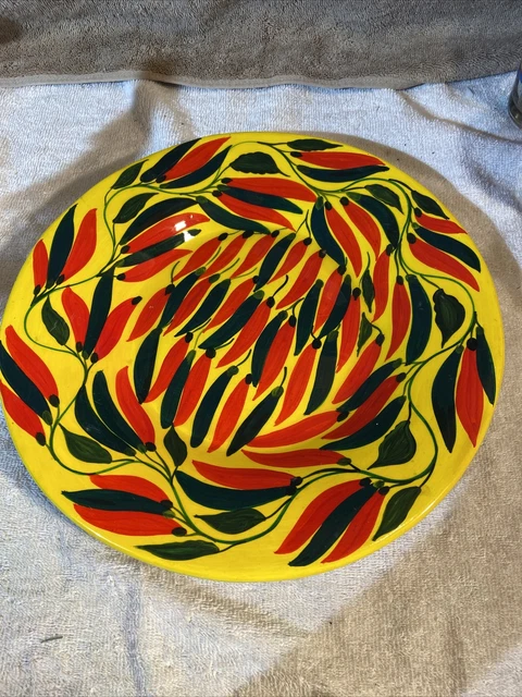 Vintage Mexican Tonala Hanging Plate Red & Green Chile Chili Peppers Vibrant Big