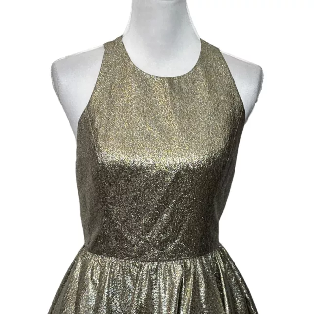 Alice + Olivia Tevin Racerback Dress Metallic Fit And Flare Gold Womens Size 6 3