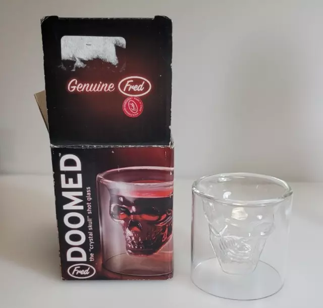 Crystal Floating Skull Shot Glass Clear New in Box DOOMED Genuine Fred 2.75''