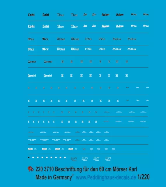 Peddinghaus Decals 1/220 3710 Beschriftung für den 60 cm Mörser Karl