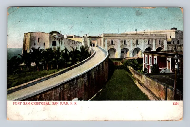 San Juan PR-Puerto Rico, Fort San Cristobal, Antique, Vintage Souvenir Postcard