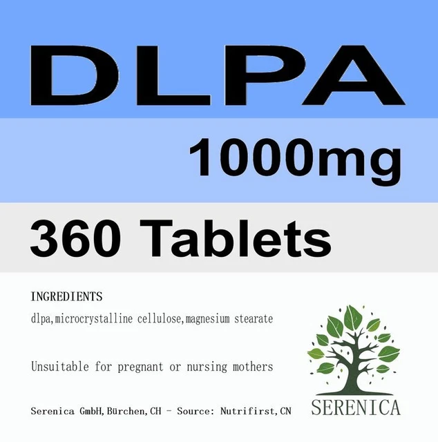 DLPA 1000mg DL-Phenylalanine High Strength No Fillers Plus x 360 Tablets