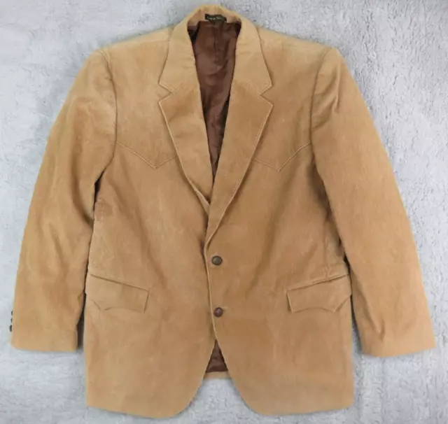 Mens Circle S Brown Western Sport Coat Jacket Size 46R 2 Button Corduroy Cotton