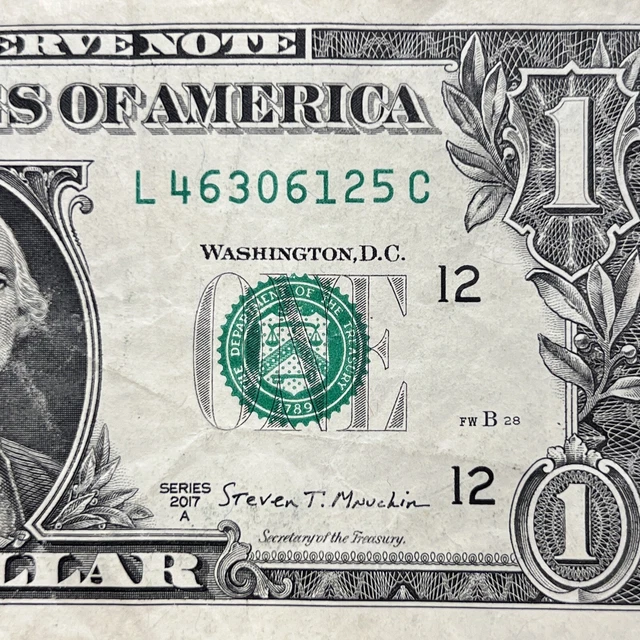 Fancy Serial Number $1 Bill Broken Ladder