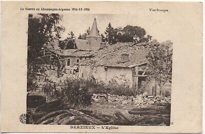 BERZIEUX - Marne - CPA 51 - l' église bombardée et le village