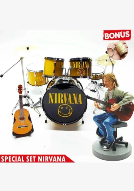 miniature drum set nirvana and action figure kurt cobain