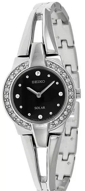 Seiko Solar SUP205 Crystal Accent Black Dial Stainless Steel Ladies Watch