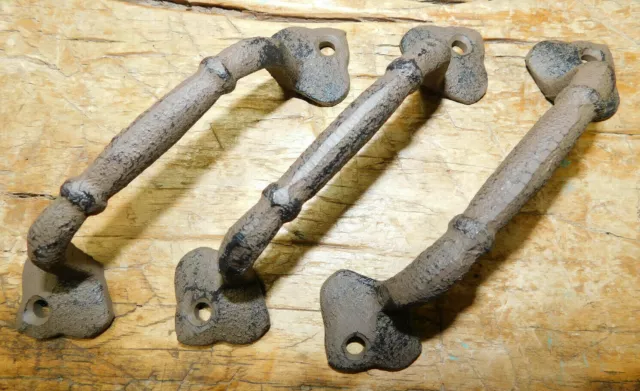 3 Cast Iron Antique Style ROUND CABLE Barn Handle Gate Pull Shed Door Handles 2