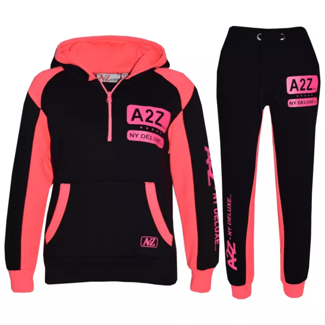 Bambine Tuta da Jogging Neon Rosa di Design Tuta Top con Zip Fondo 5-13 Anni