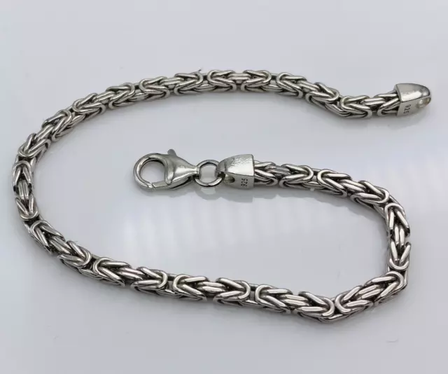 Solid 925 Sterling Silver Mens 7mm Sqaure Kings Byzantine Chain Bracelet  21.6cm
