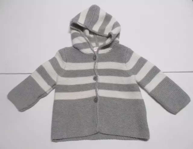 Infant Boys Girls Hanna Andersson Organic Gray Striped Hoodie Sweater 6-12 Month